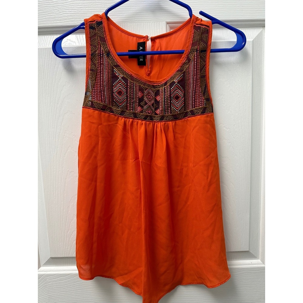 A. Byer Orange Sleeveless Embroidered Boho Blouse Top Small 1034M78